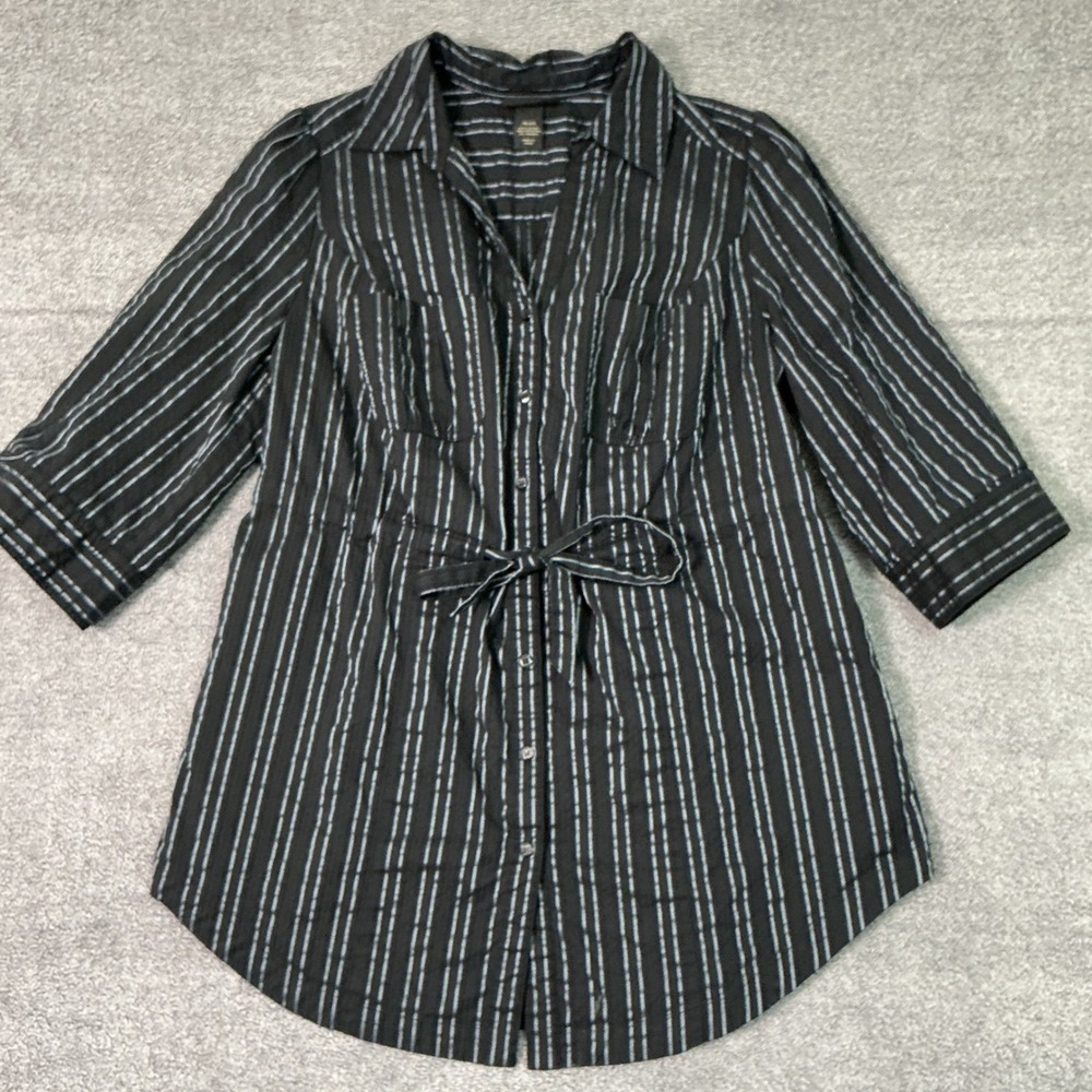 Lane Bryant Womens 18/20 Black White Striped Cinched Waist Tunic Shirt Top 1116